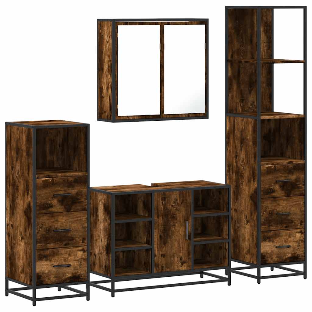 Ensemble meubles salle de bain 4 pcs chêne fumé bois ingénierie