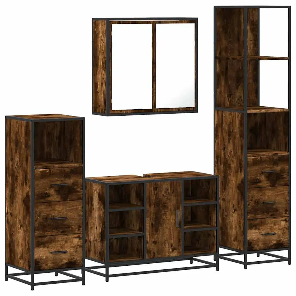 Ensemble meubles salle de bain 4 pcs chêne fumé bois ingénierie - XIOS