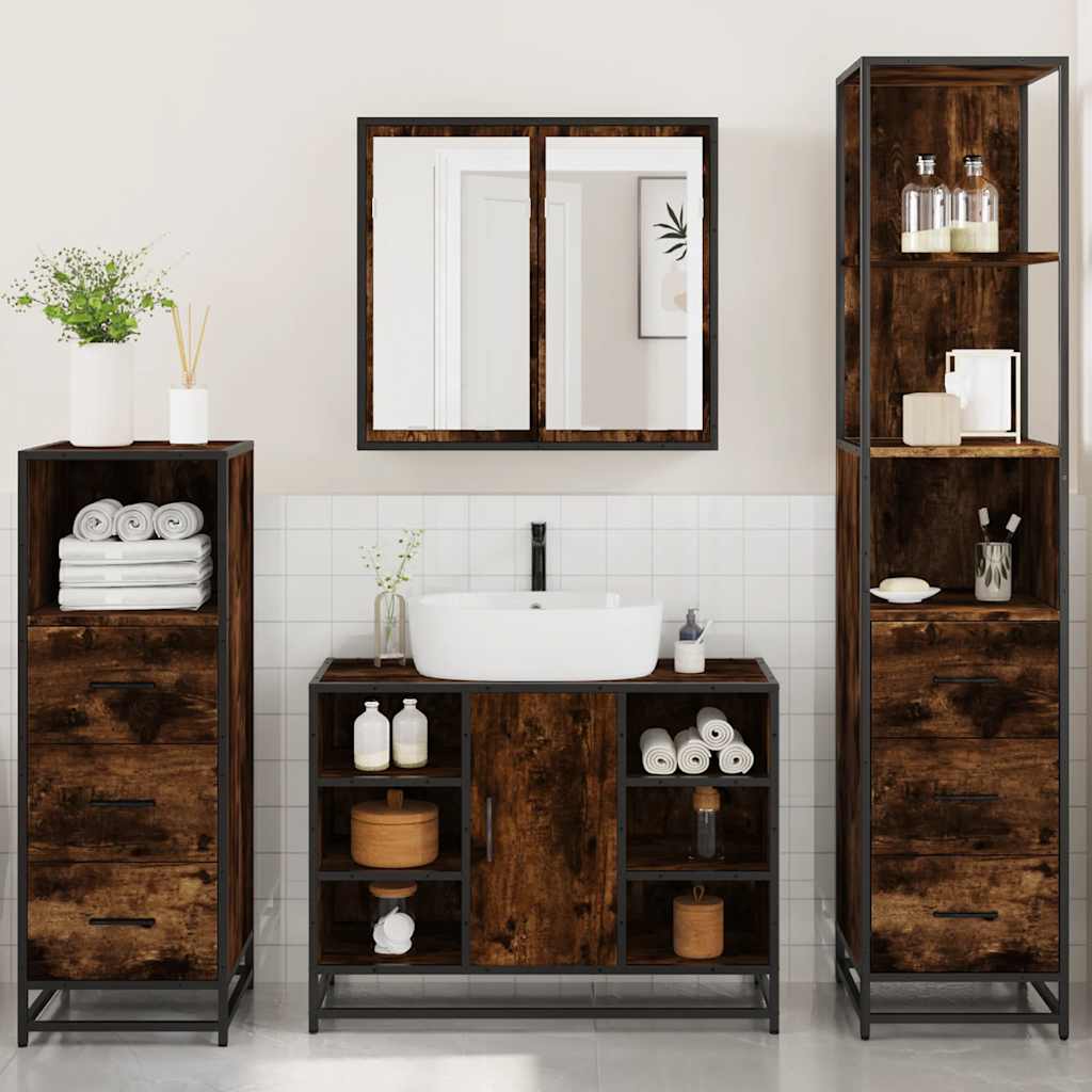 Ensemble meubles salle de bain 4 pcs chêne fumé bois ingénierie