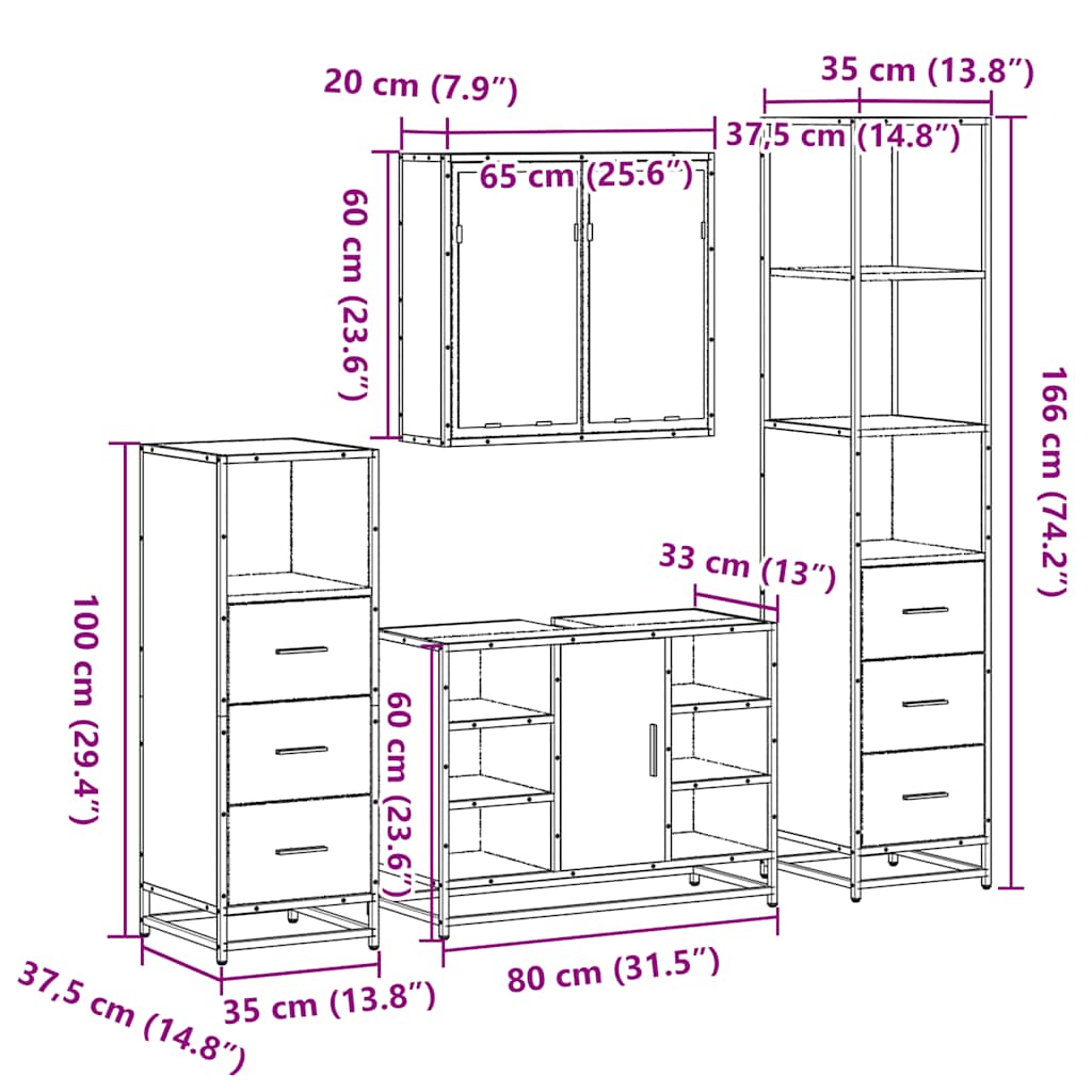 Ensemble meubles salle de bain 4 pcs chêne fumé bois ingénierie
