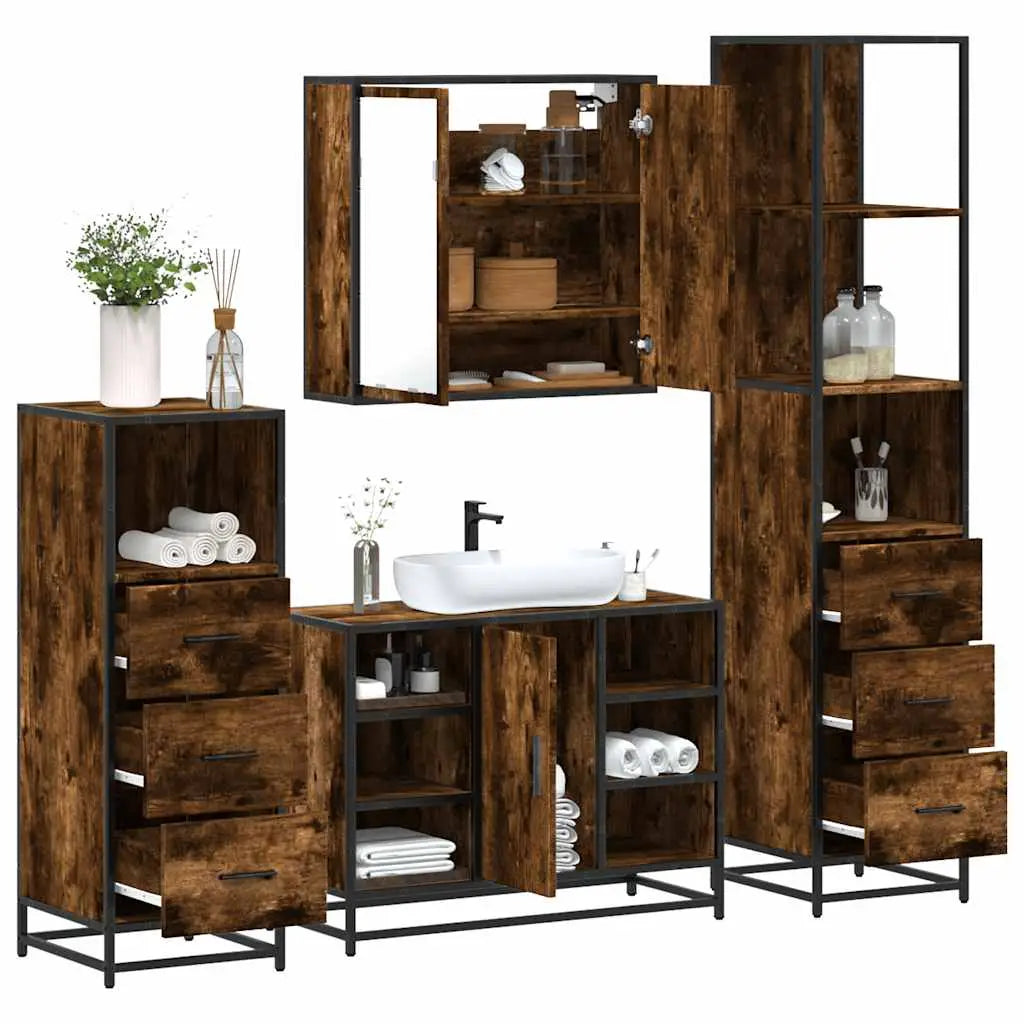 Ensemble meubles salle de bain 4 pcs chêne fumé bois ingénierie - XIOS