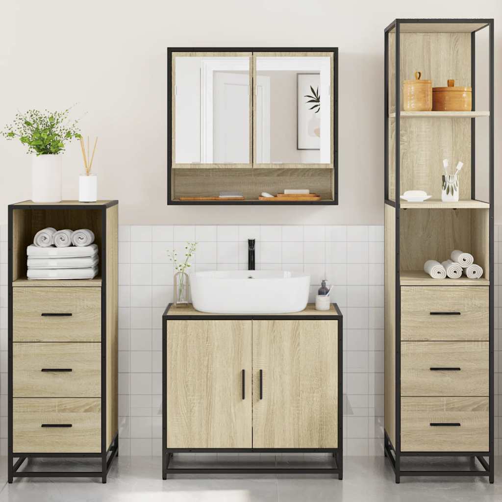 Ensemble de meubles de salle de bain 4 pcs chêne sonoma