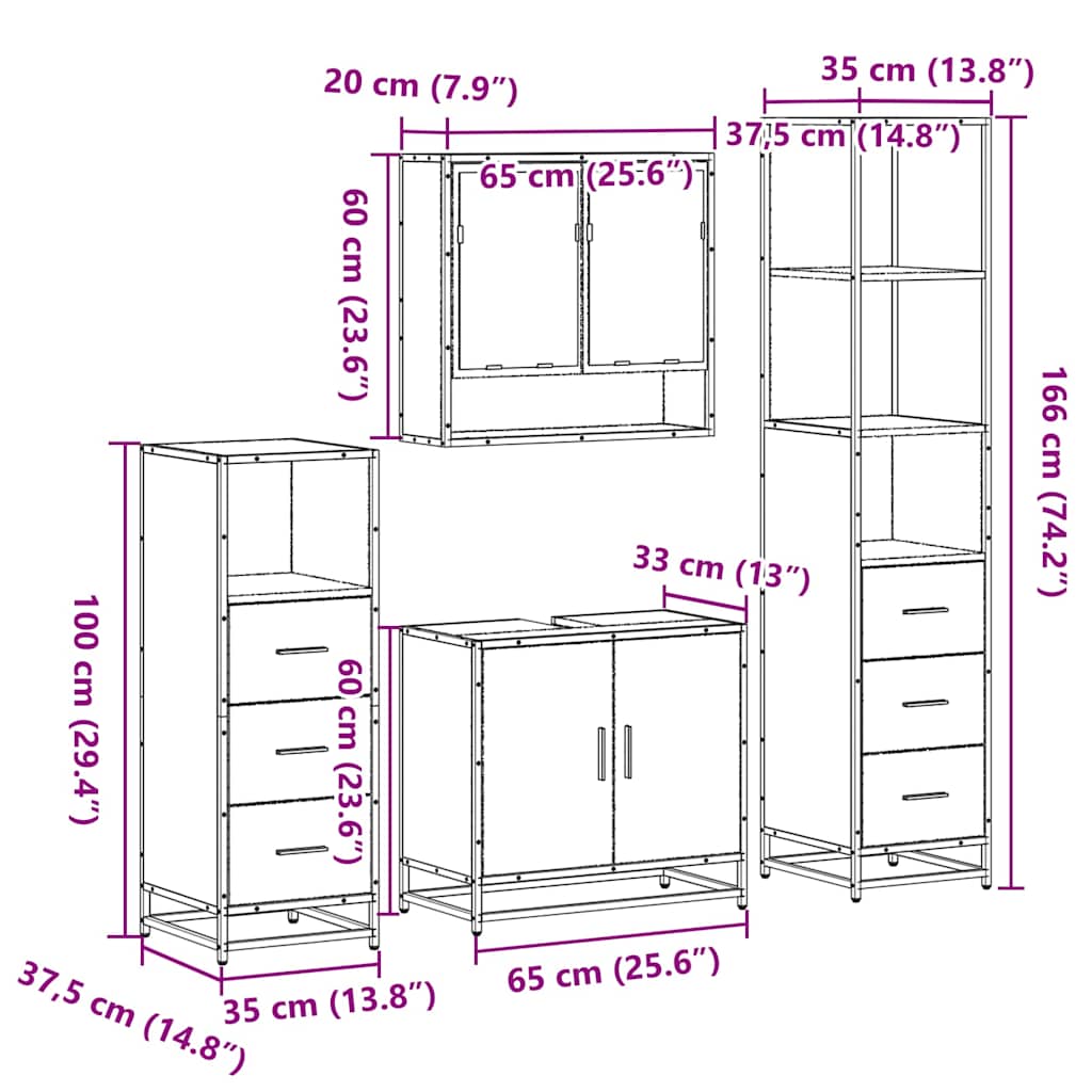 Ensemble de meubles de salle de bain 4 pcs chêne sonoma