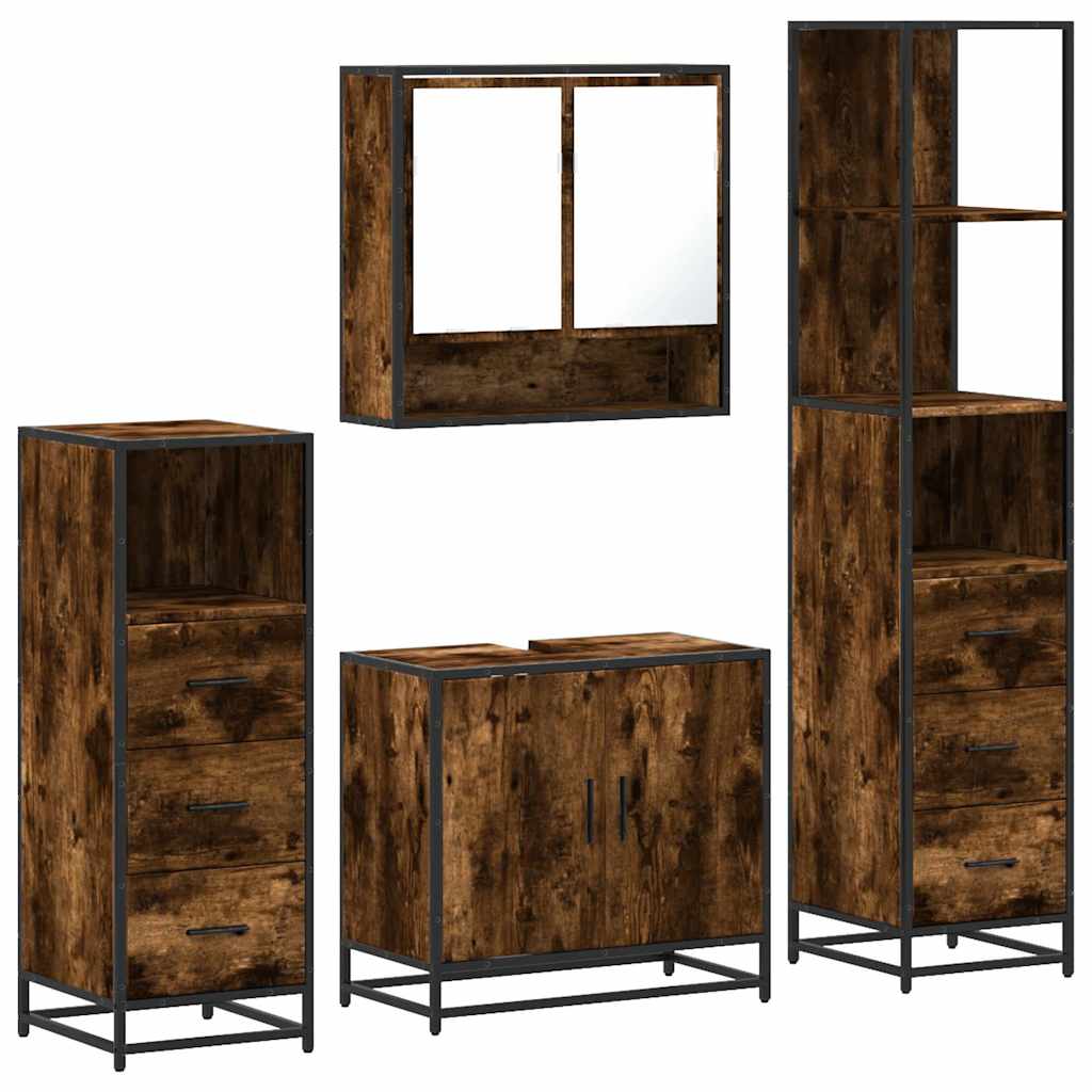 Ensemble meubles salle de bain 4 pcs chêne fumé bois ingénierie