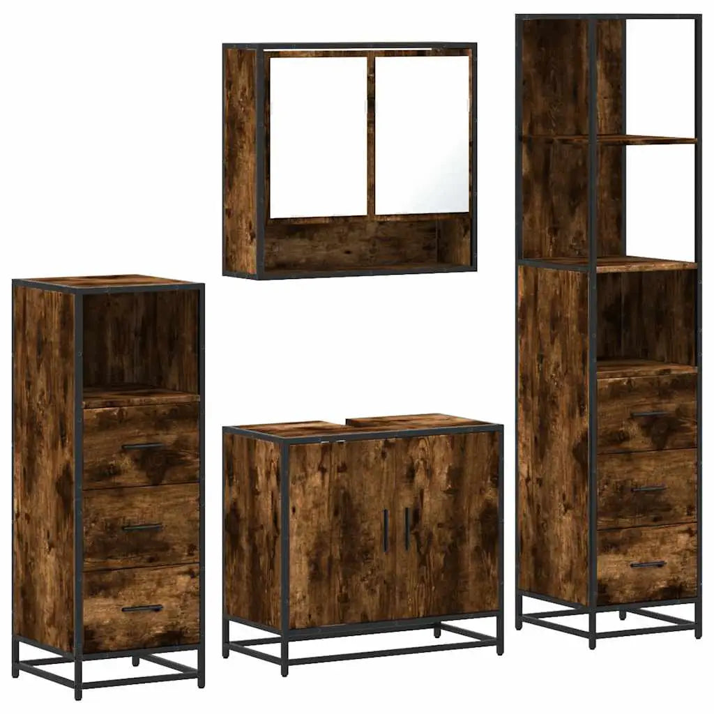 Ensemble meubles salle de bain 4 pcs chêne fumé bois ingénierie - XIOS