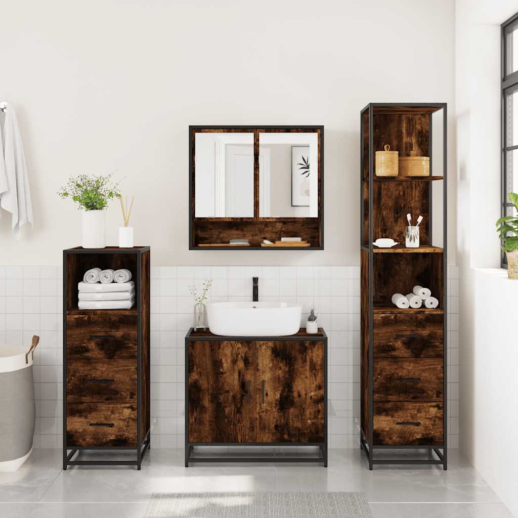 Ensemble meubles salle de bain 4 pcs chêne fumé bois ingénierie