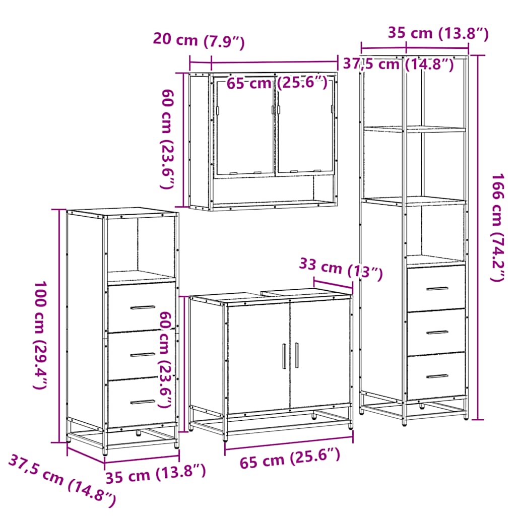 Ensemble meubles salle de bain 4 pcs chêne fumé bois ingénierie