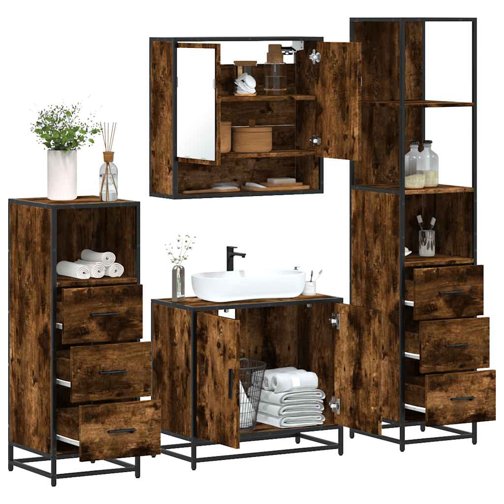 Ensemble meubles salle de bain 4 pcs chêne fumé bois ingénierie