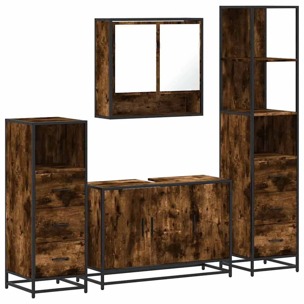 Ensemble meubles salle de bain 4 pcs chêne fumé bois ingénierie - XIOS