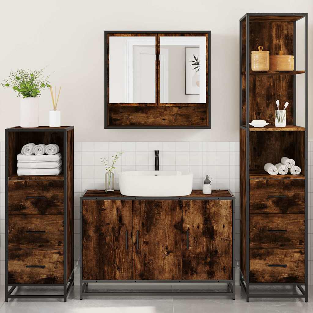Ensemble meubles salle de bain 4 pcs chêne fumé bois ingénierie