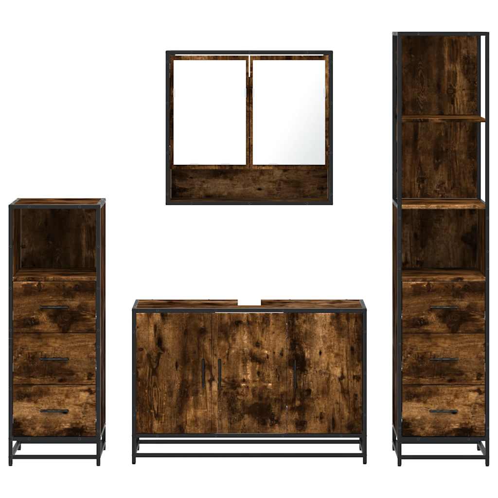 Ensemble meubles salle de bain 4 pcs chêne fumé bois ingénierie