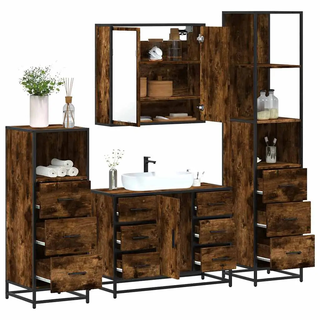 Ensemble meubles salle de bain 4 pcs chêne fumé bois ingénierie - XIOS