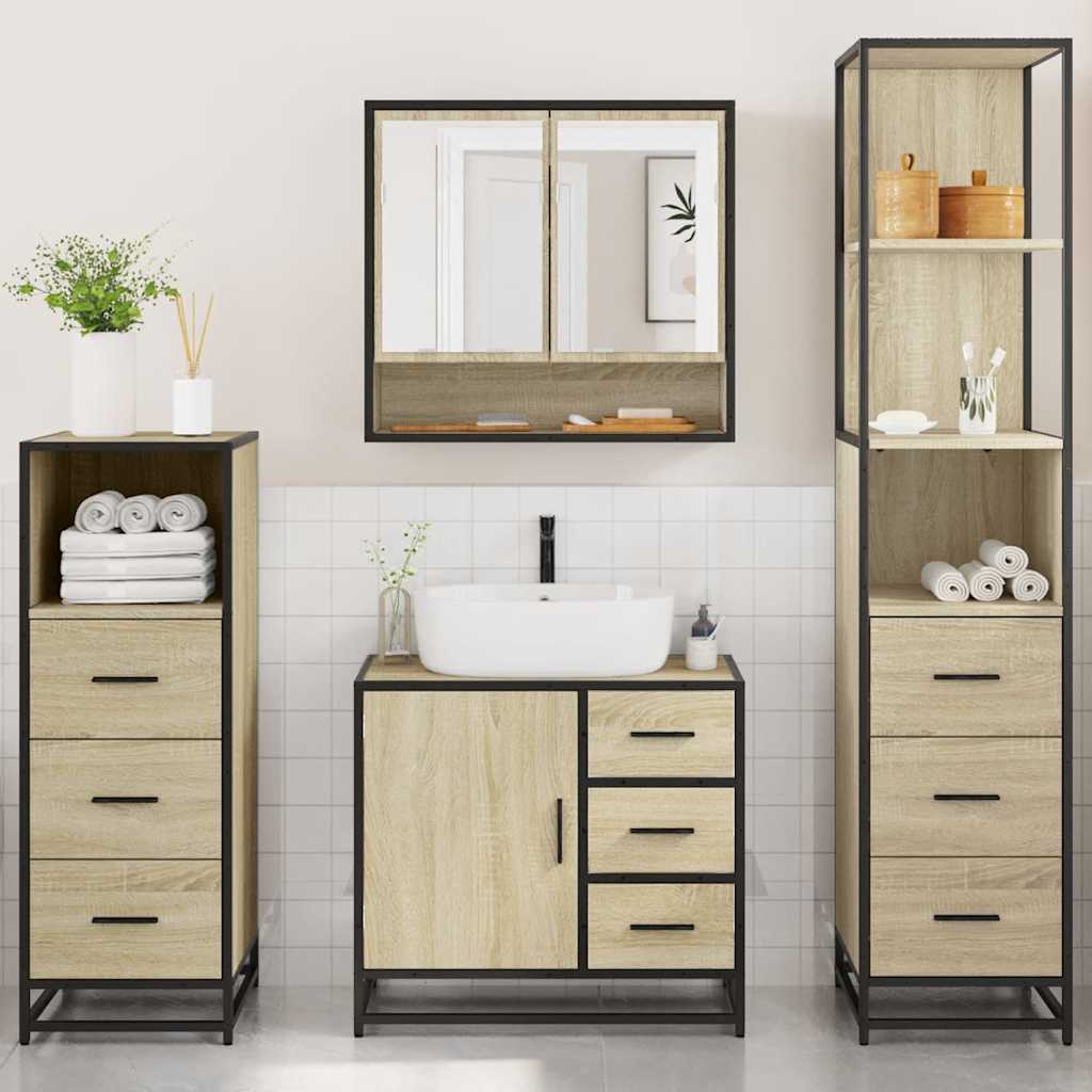 Ensemble de meubles de salle de bain 4 pcs chêne sonoma