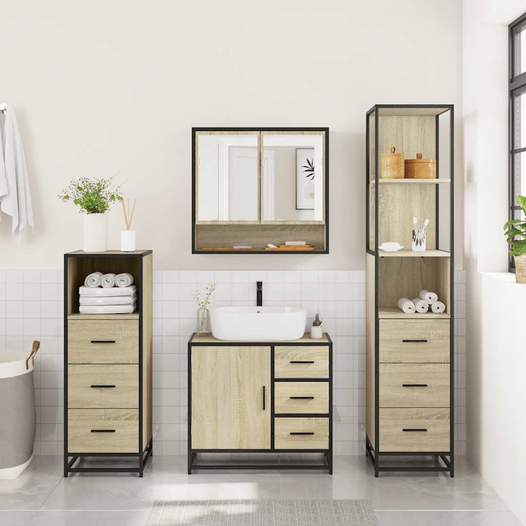 Ensemble de meubles de salle de bain 4 pcs chêne sonoma