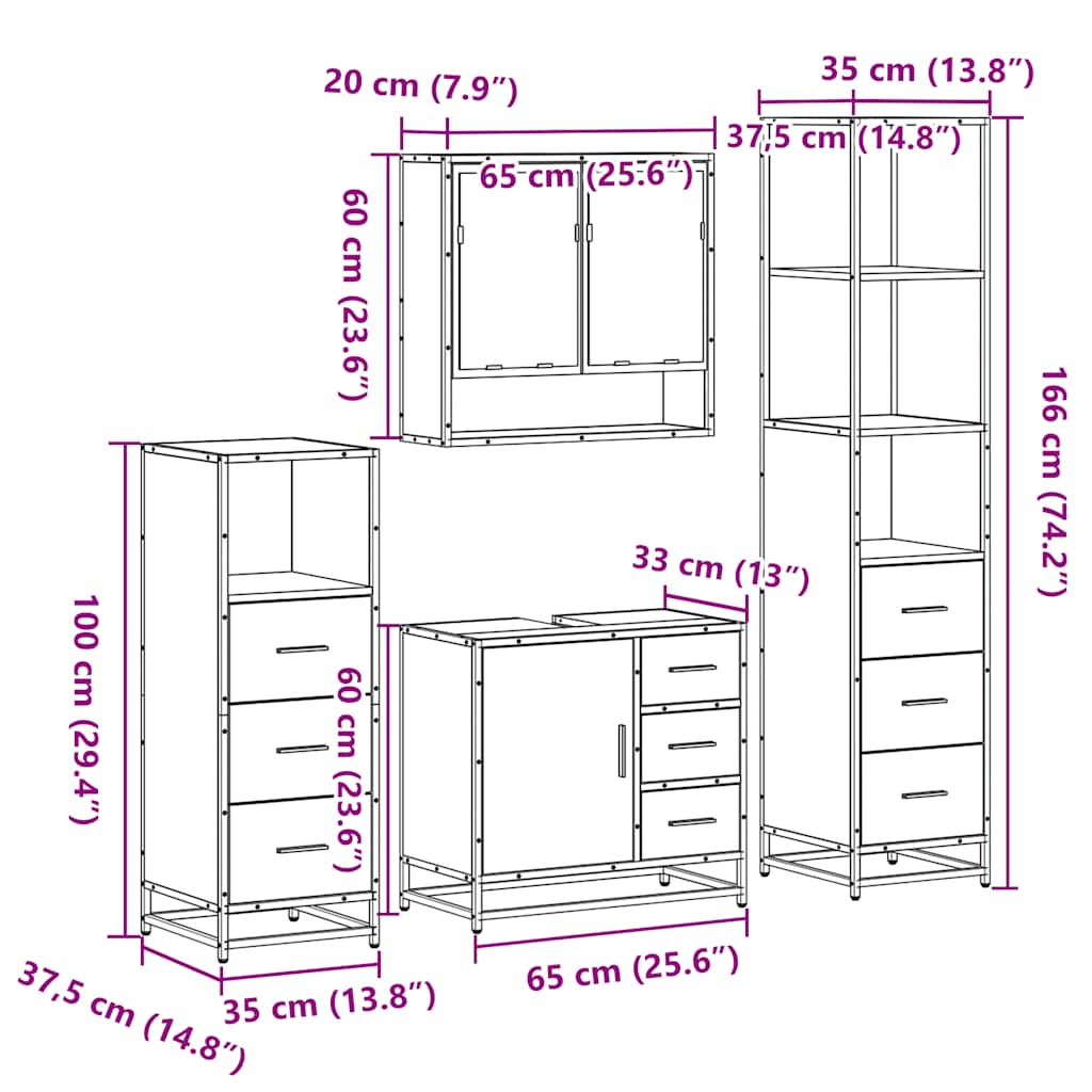 Ensemble de meubles de salle de bain 4 pcs chêne sonoma