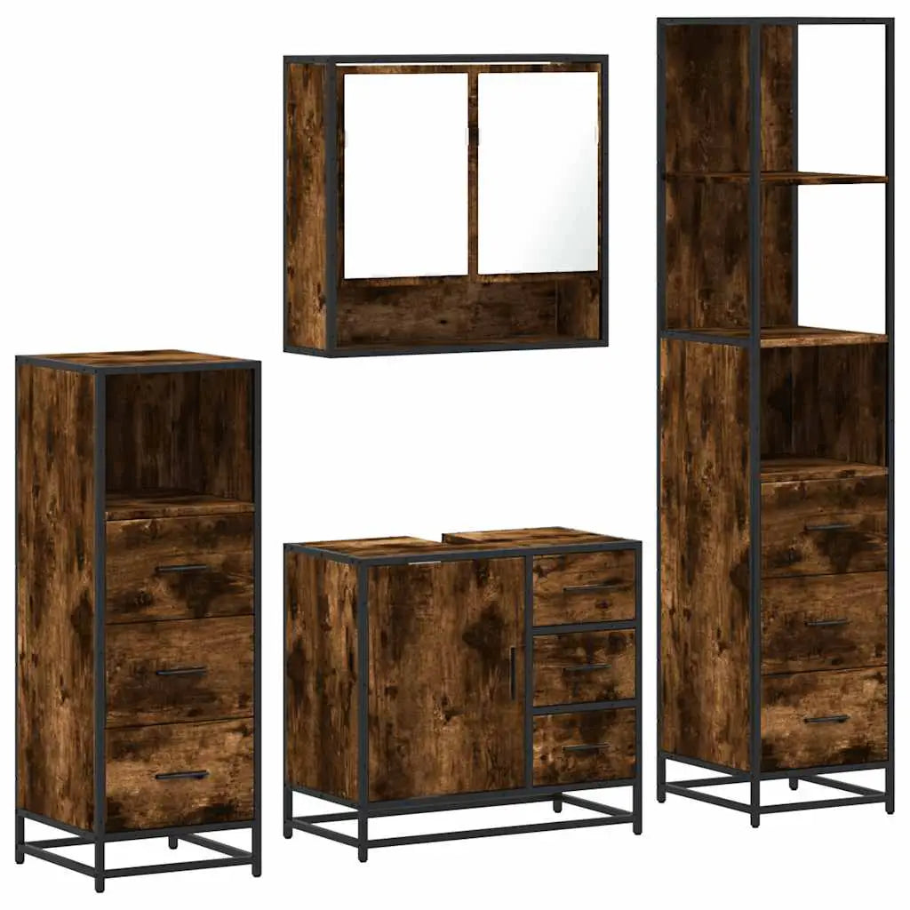 Ensemble meubles salle de bain 4 pcs chêne fumé bois ingénierie - XIOS