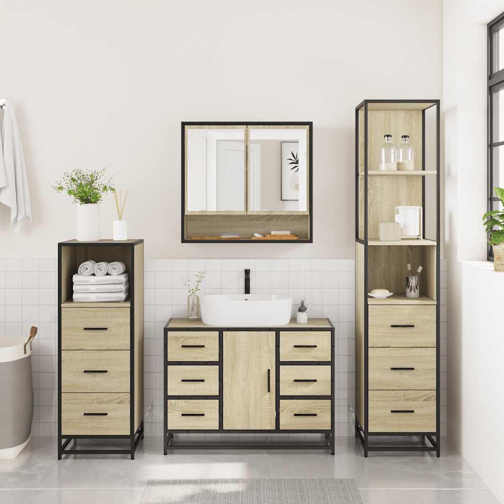 Ensemble de meubles de salle de bain 4 pcs chêne sonoma