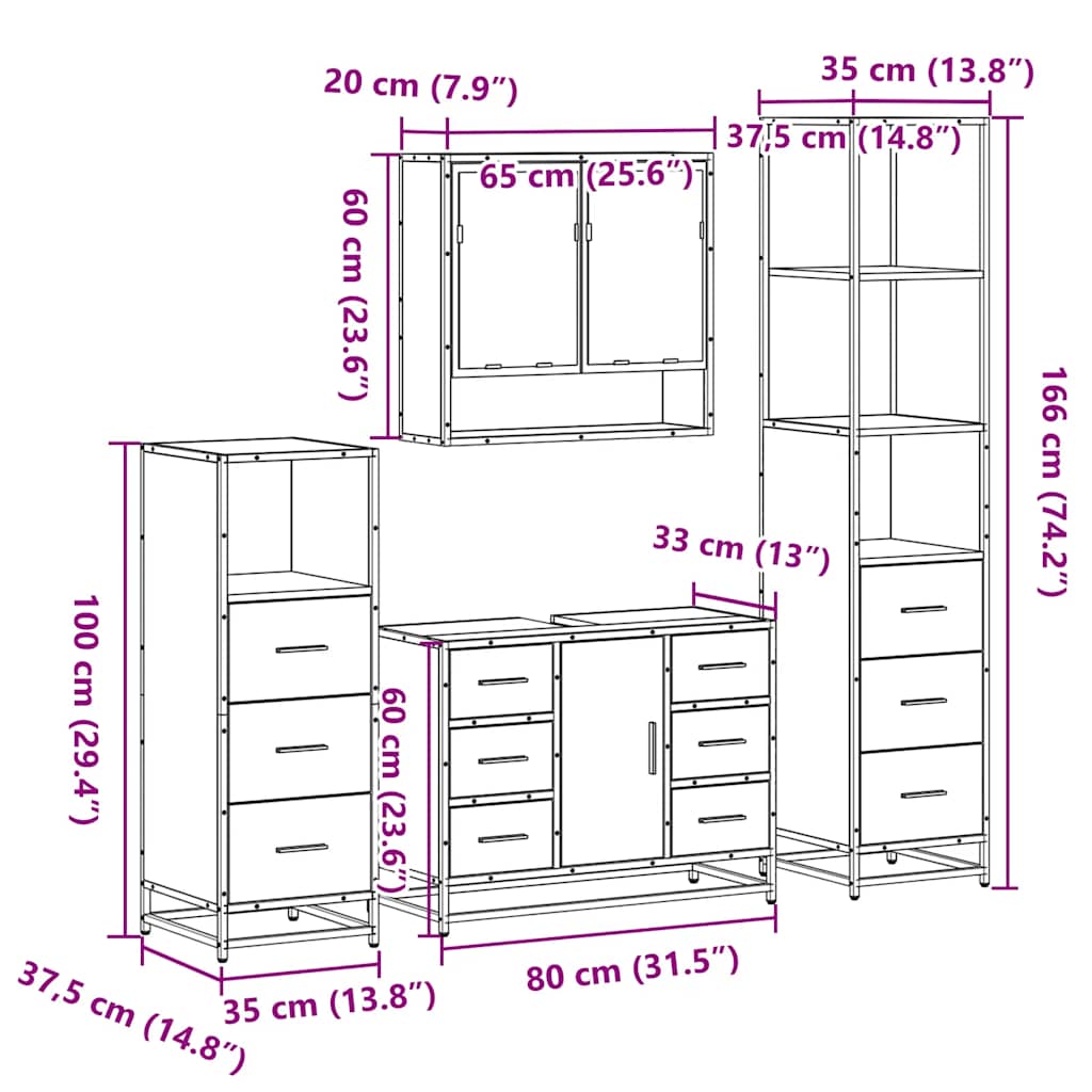 Ensemble de meubles de salle de bain 4 pcs chêne sonoma