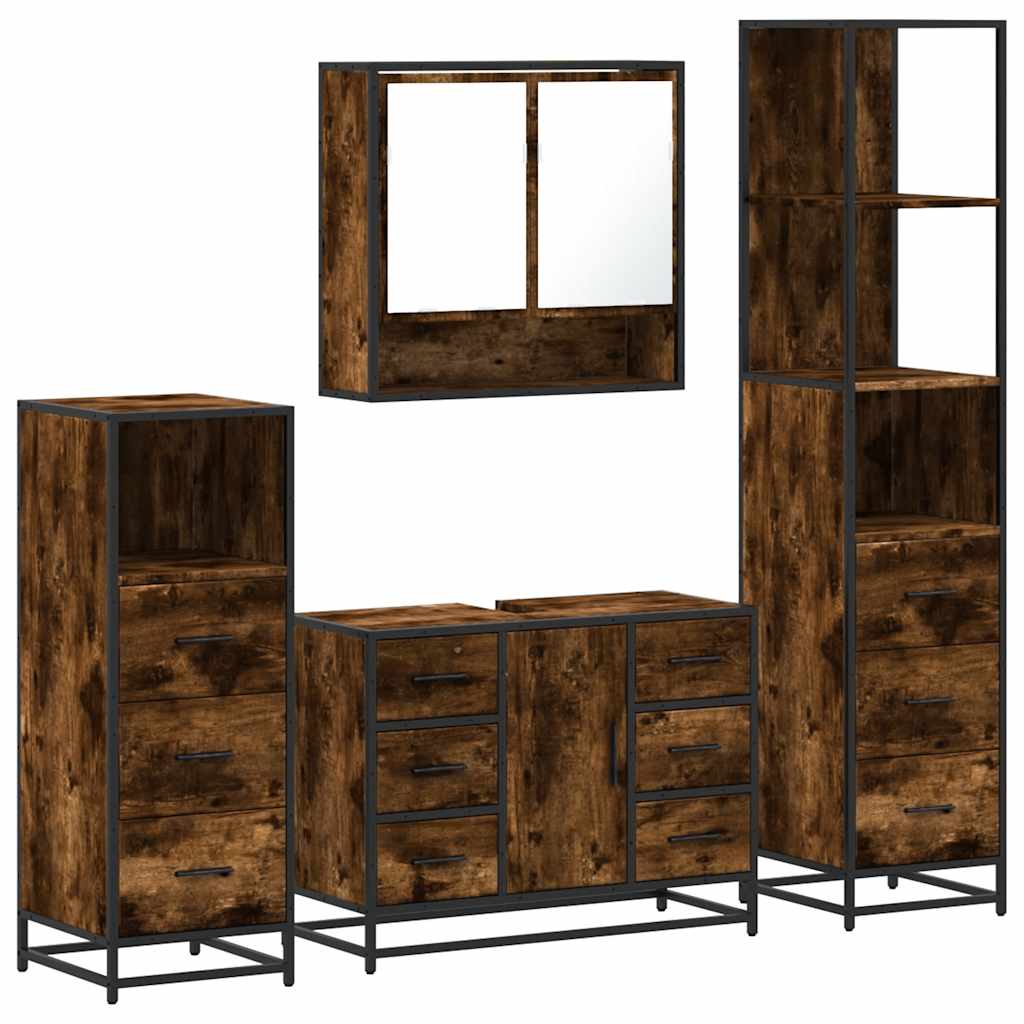 Ensemble meubles salle de bain 4 pcs chêne fumé bois ingénierie