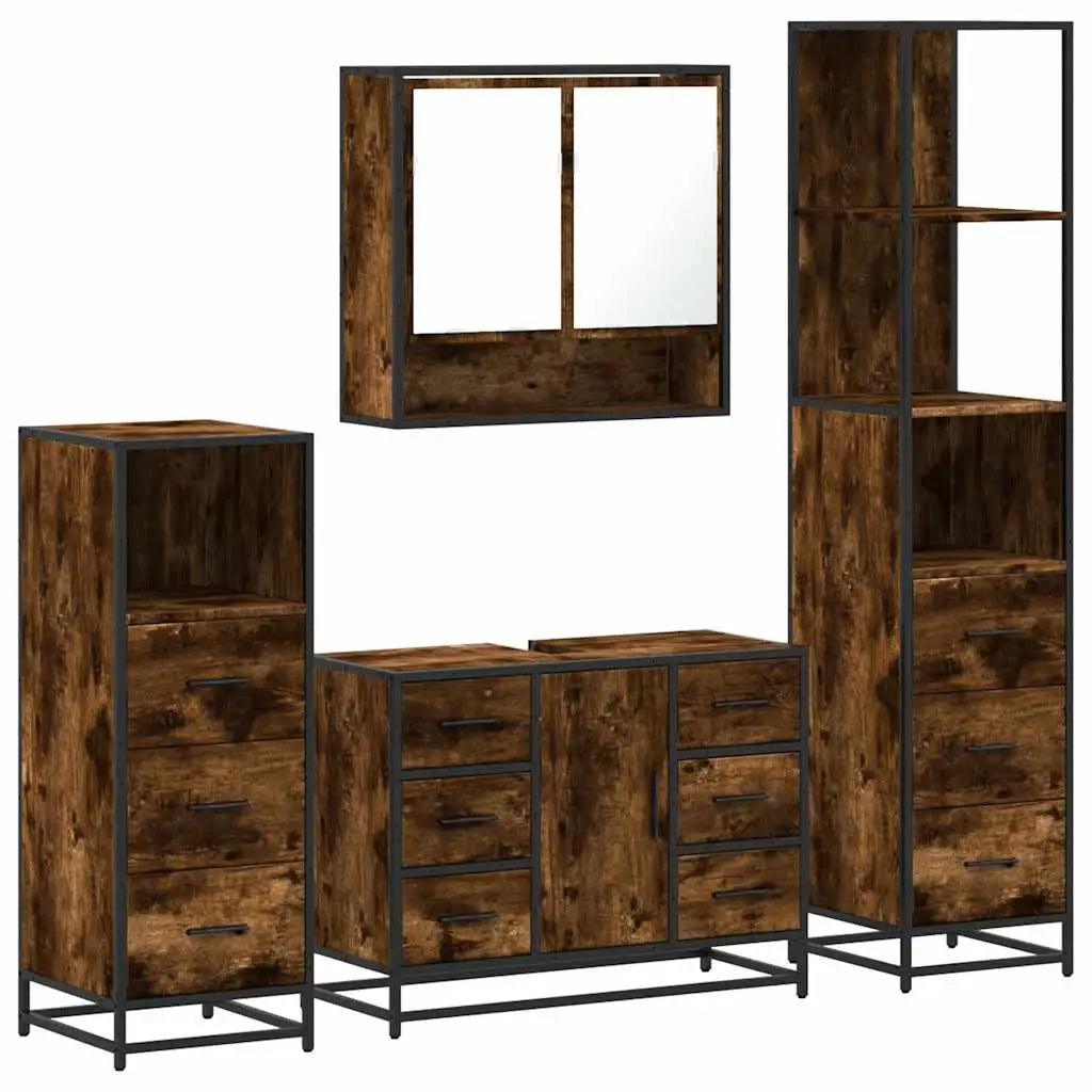 Ensemble meubles salle de bain 4 pcs chêne fumé bois ingénierie - XIOS