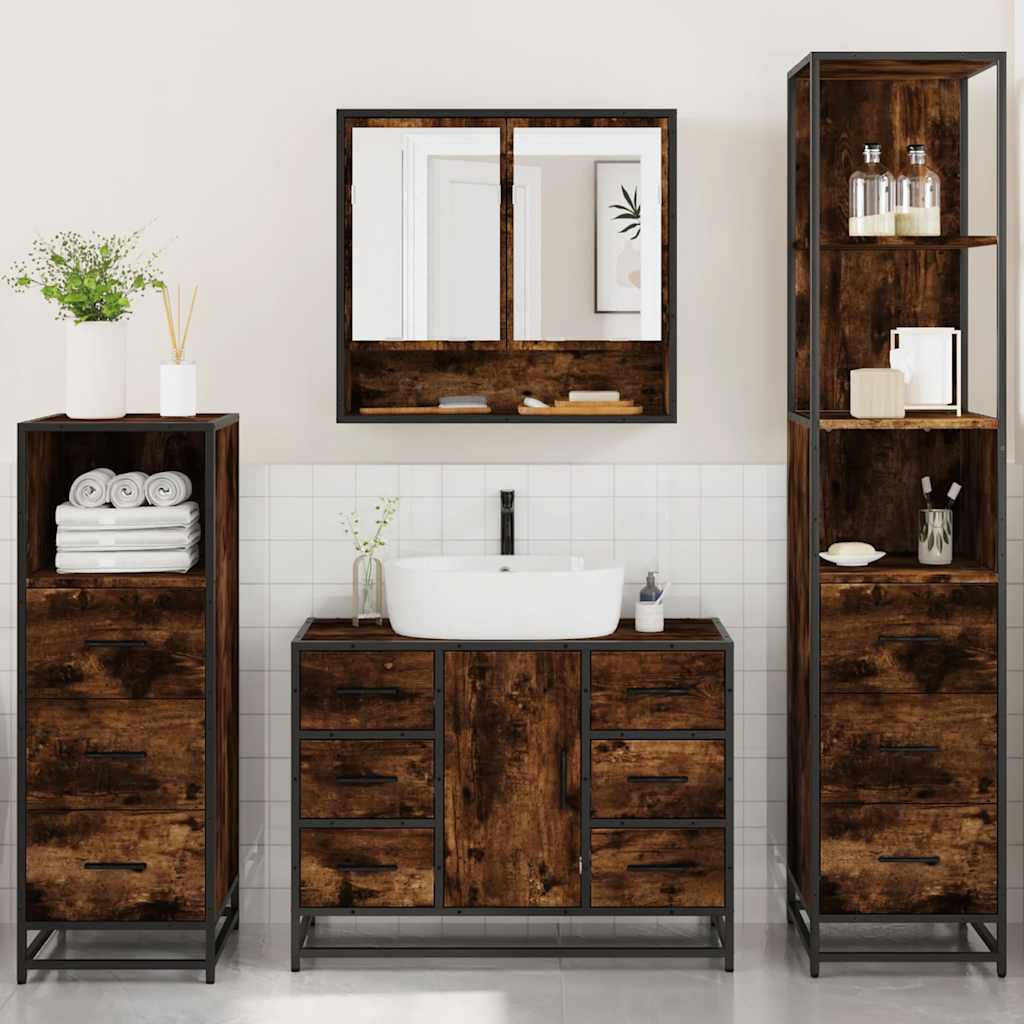 Ensemble meubles salle de bain 4 pcs chêne fumé bois ingénierie