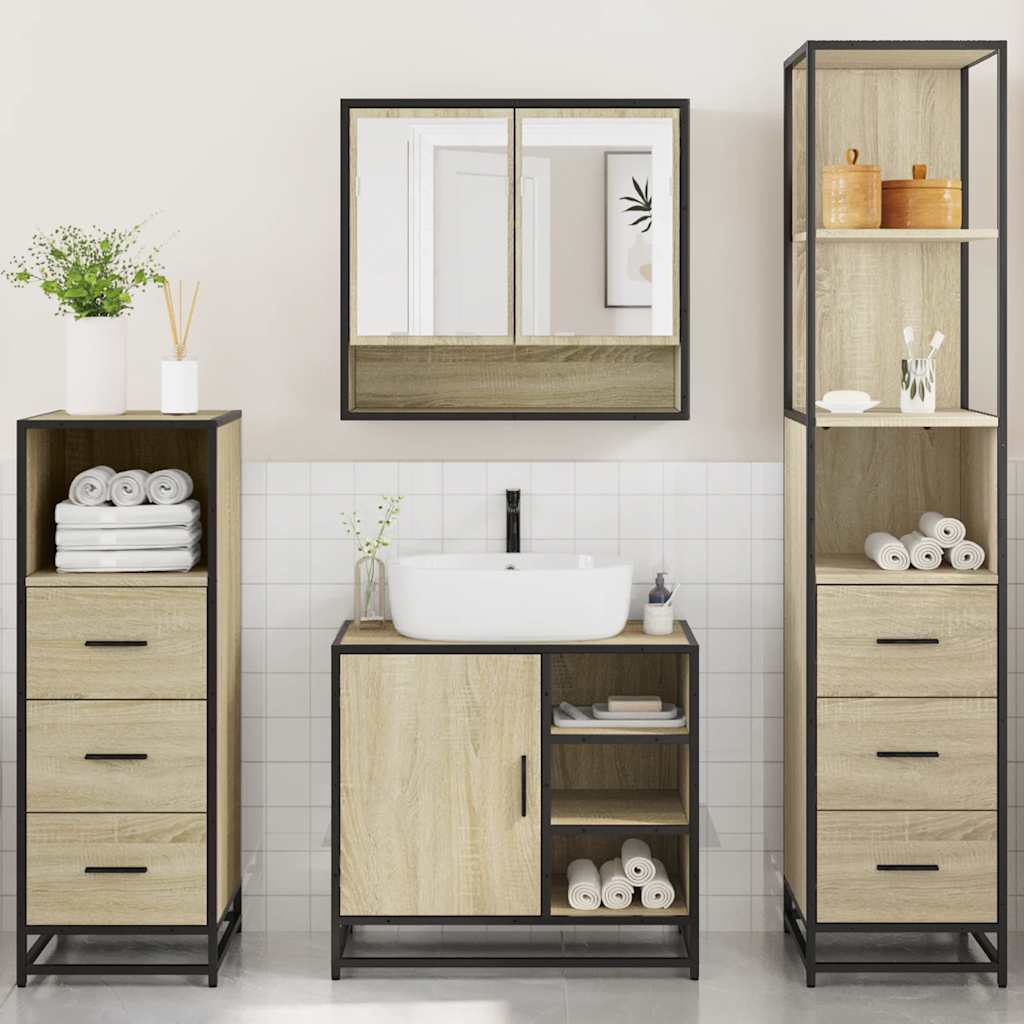 Ensemble de meubles de salle de bain 4 pcs chêne sonoma