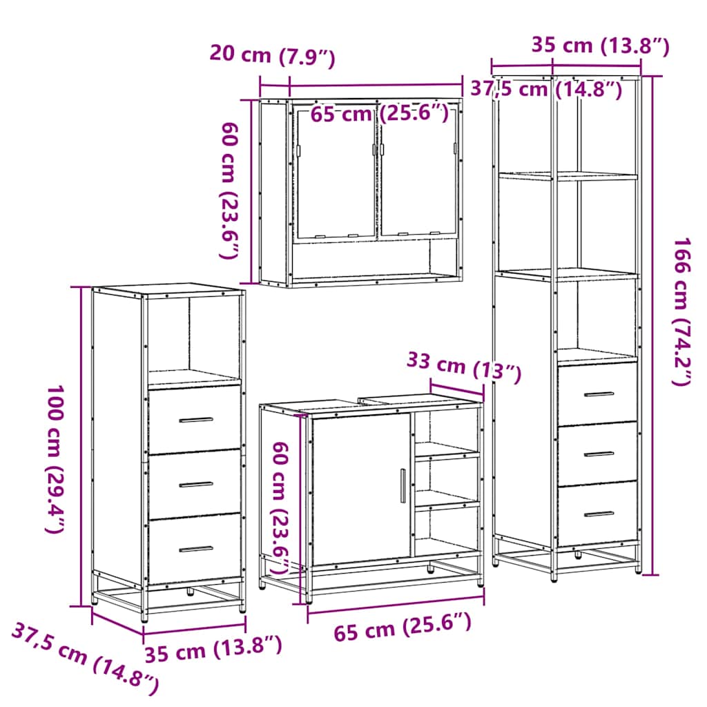 Ensemble de meubles de salle de bain 4 pcs chêne sonoma