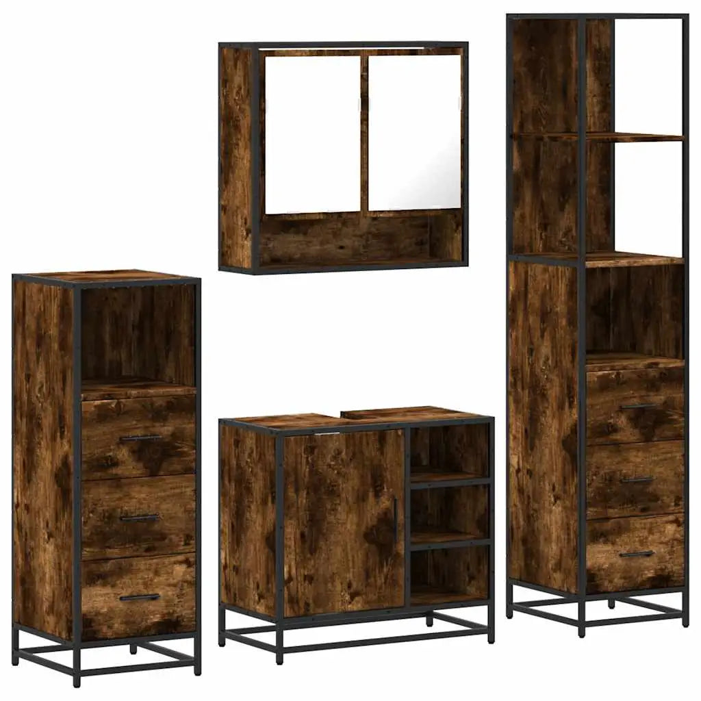 Ensemble meubles salle de bain 4 pcs chêne fumé bois ingénierie - XIOS