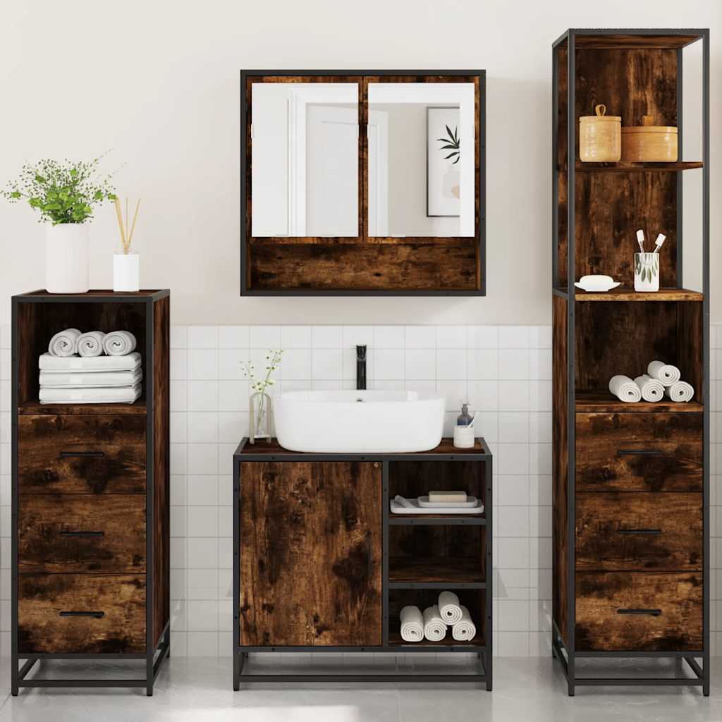 Ensemble meubles salle de bain 4 pcs chêne fumé bois ingénierie