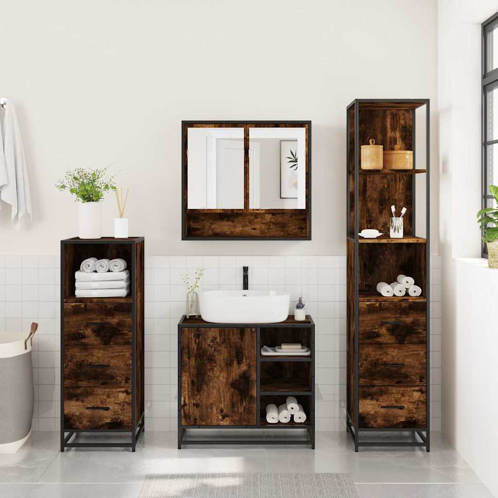 Ensemble meubles salle de bain 4 pcs chêne fumé bois ingénierie