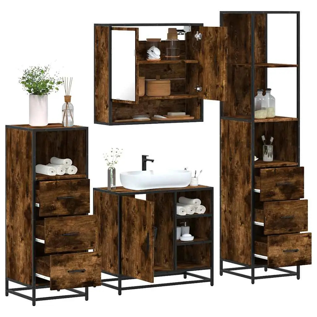 Ensemble meubles salle de bain 4 pcs chêne fumé bois ingénierie - XIOS