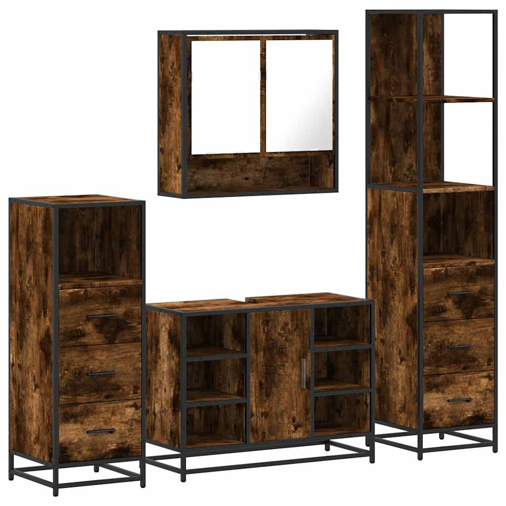 Ensemble meubles salle de bain 4 pcs chêne fumé bois ingénierie