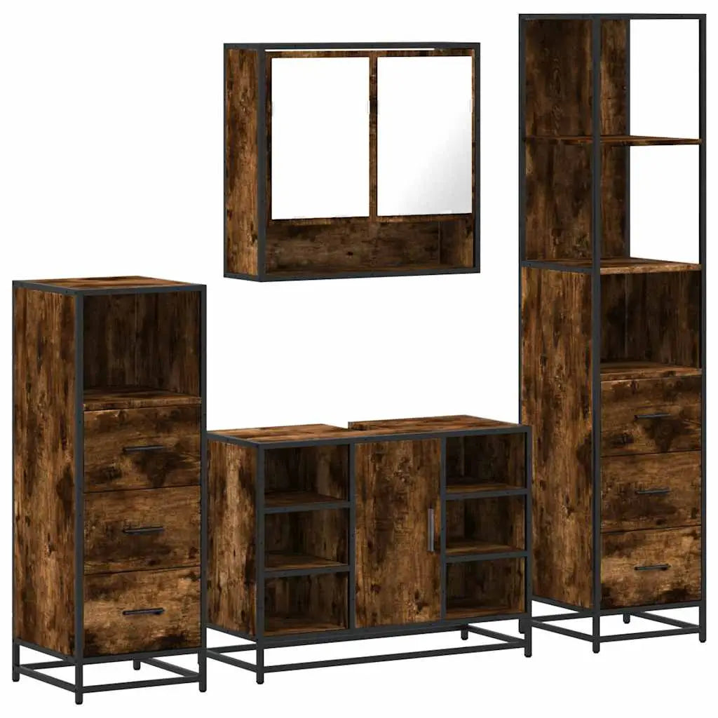 Ensemble meubles salle de bain 4 pcs chêne fumé bois ingénierie - XIOS
