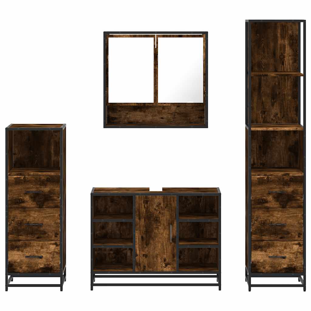 Ensemble meubles salle de bain 4 pcs chêne fumé bois ingénierie