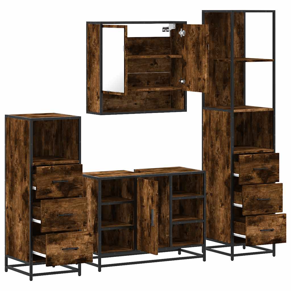 Ensemble meubles salle de bain 4 pcs chêne fumé bois ingénierie