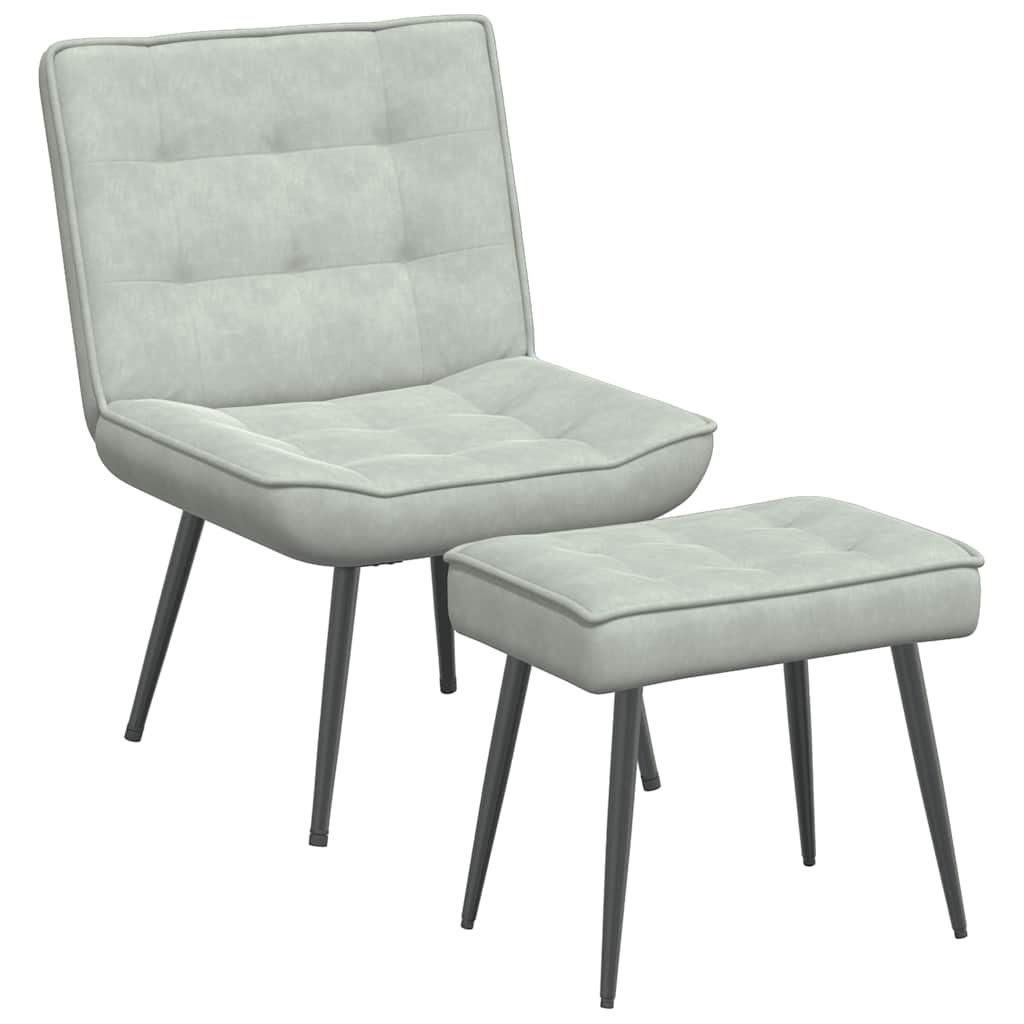 Chaise de relaxation avec tabouret Gris clair Velours - XIOS
