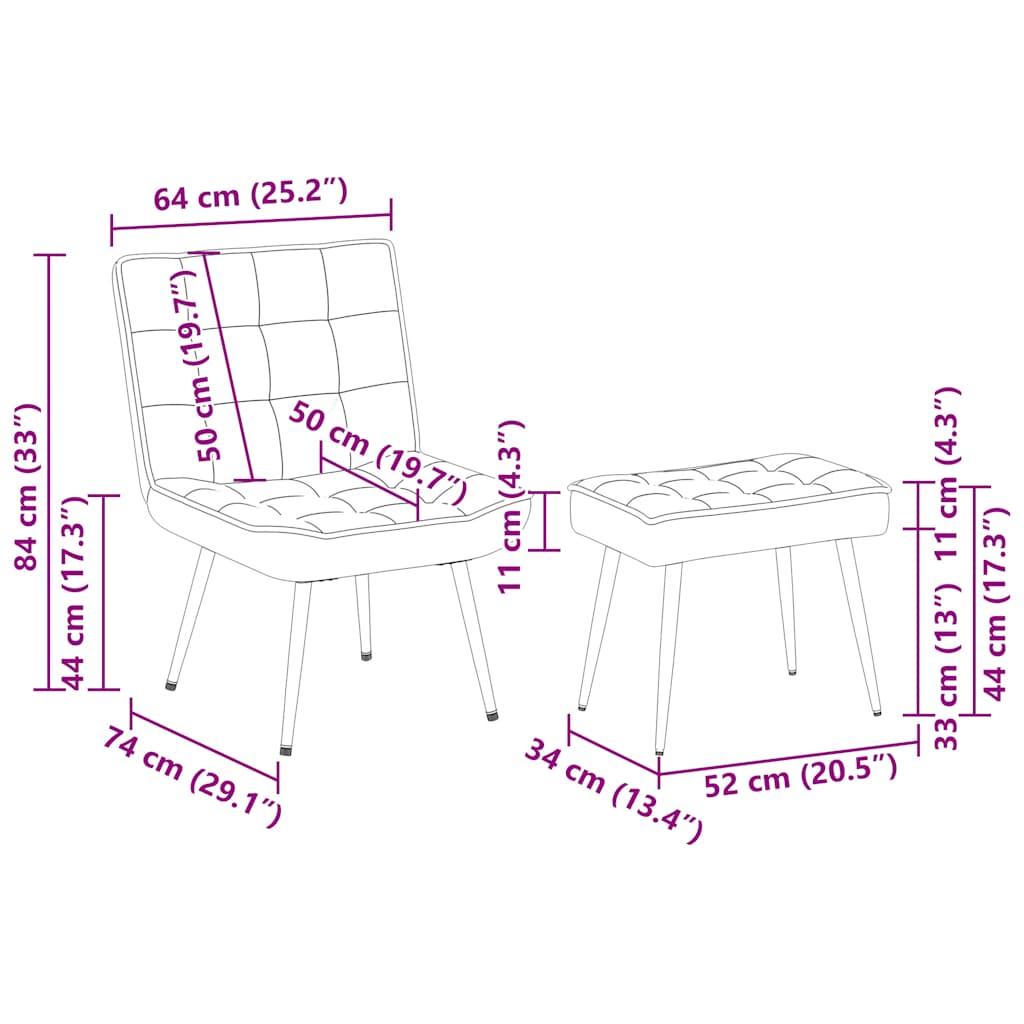 Chaise de relaxation avec tabouret Gris clair Velours - XIOS