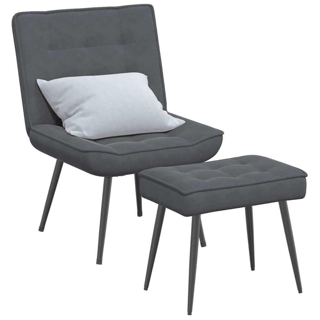 Chaise de relaxation avec tabouret Gris foncé Velours - XIOS