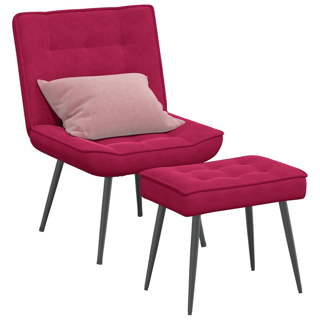 Chaise de relaxation avec tabouret Bordeaux Velours - XIOS