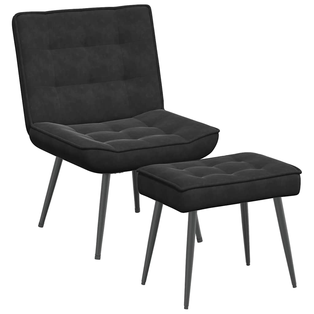 Chaise de relaxation avec tabouret Noir Velours - XIOS