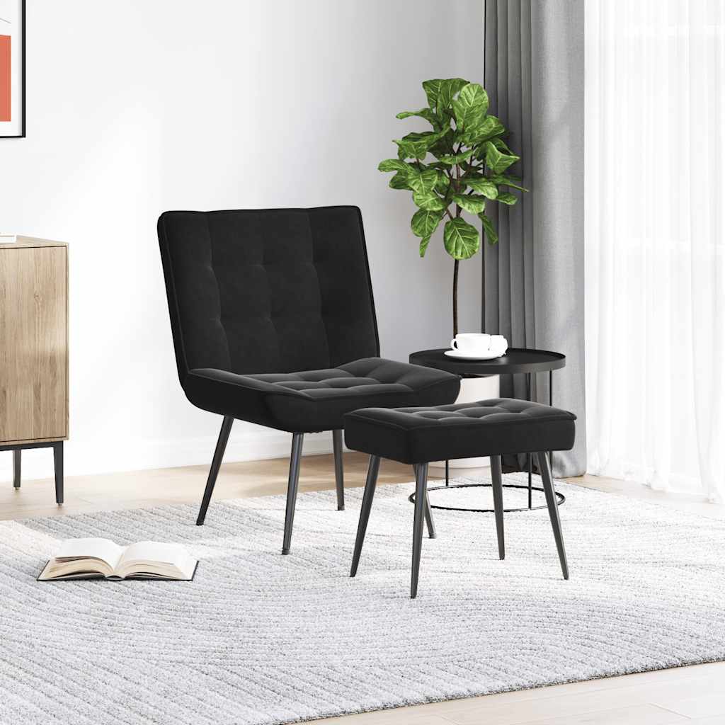 Chaise de relaxation avec tabouret Noir Velours - XIOS