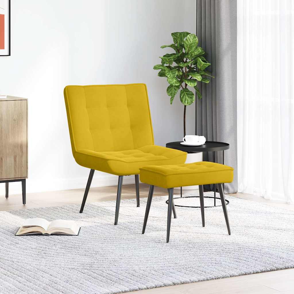 Chaise de relaxation avec tabouret jaune velours - XIOS