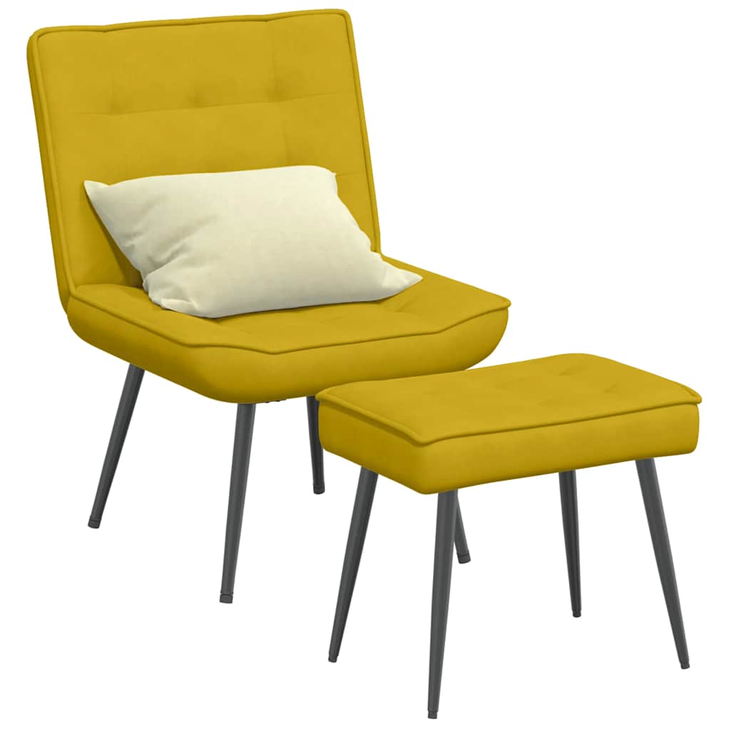 Chaise de relaxation avec tabouret jaune velours - XIOS