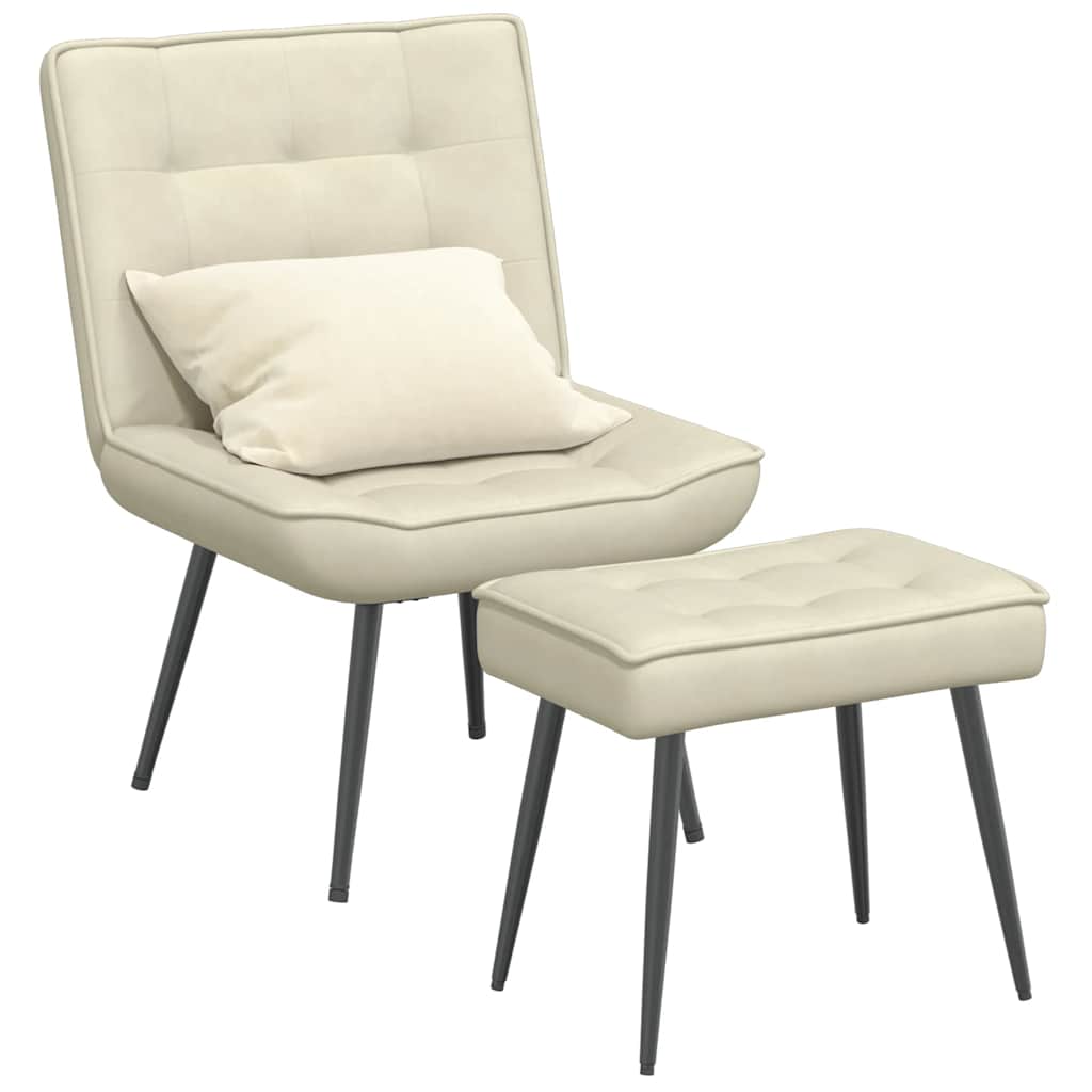 Chaise de relaxation avec tabouret crème velours - XIOS