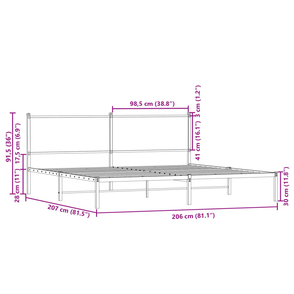 Cadre de lit en métal sans matelas chêne fumé 200x200 cm - XIOS