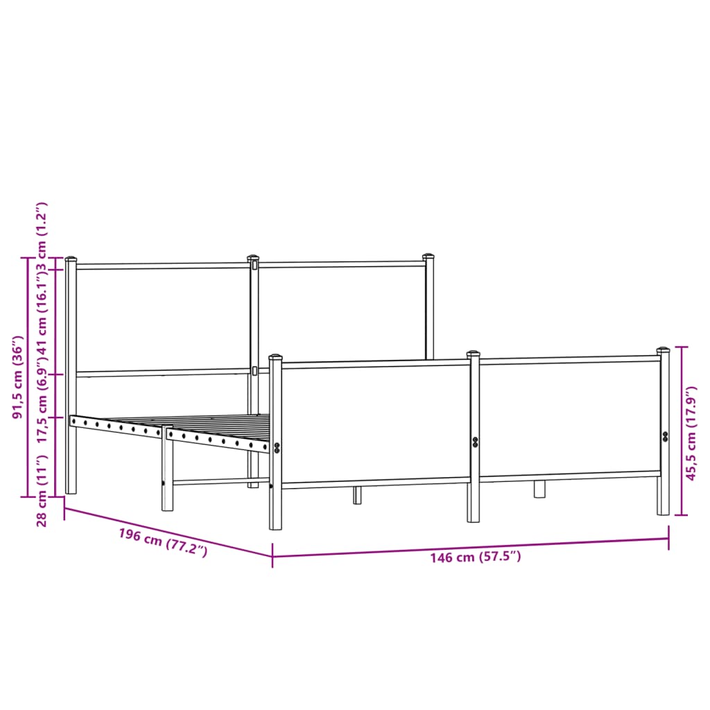 Cadre de lit en métal sans matelas chêne marron 140x190 cm - XIOS