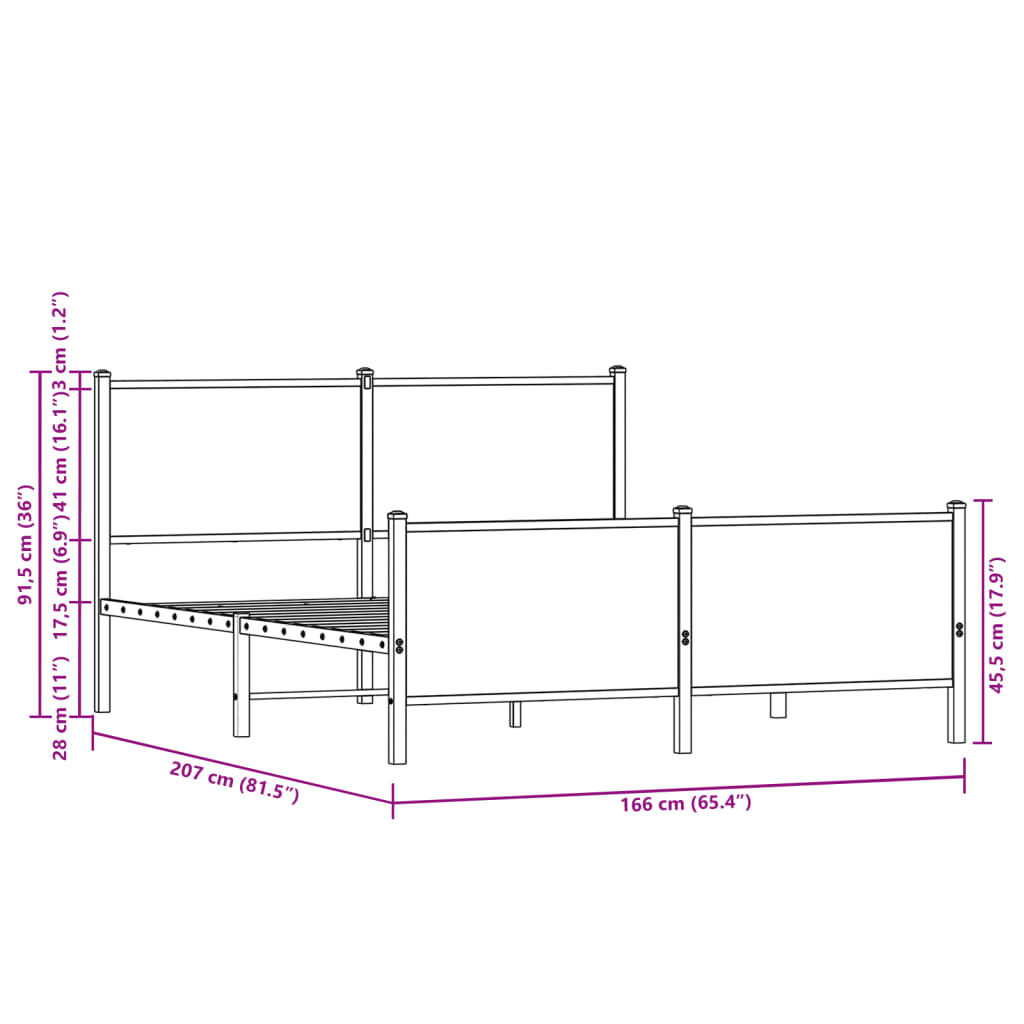 Cadre de lit en métal sans matelas chêne marron 160x200 cm - XIOS