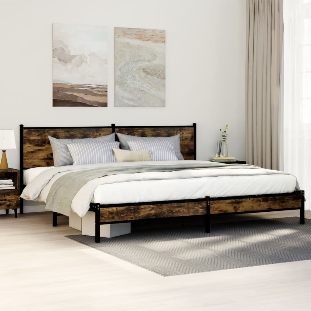 Cadre de lit en métal sans matelas chêne fumé 193x203 cm - XIOS
