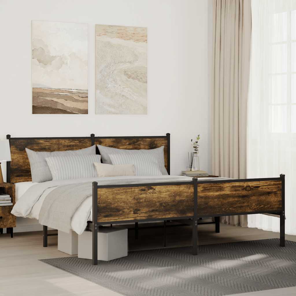 Cadre de lit en métal sans matelas chêne fumé 160x200 cm - XIOS