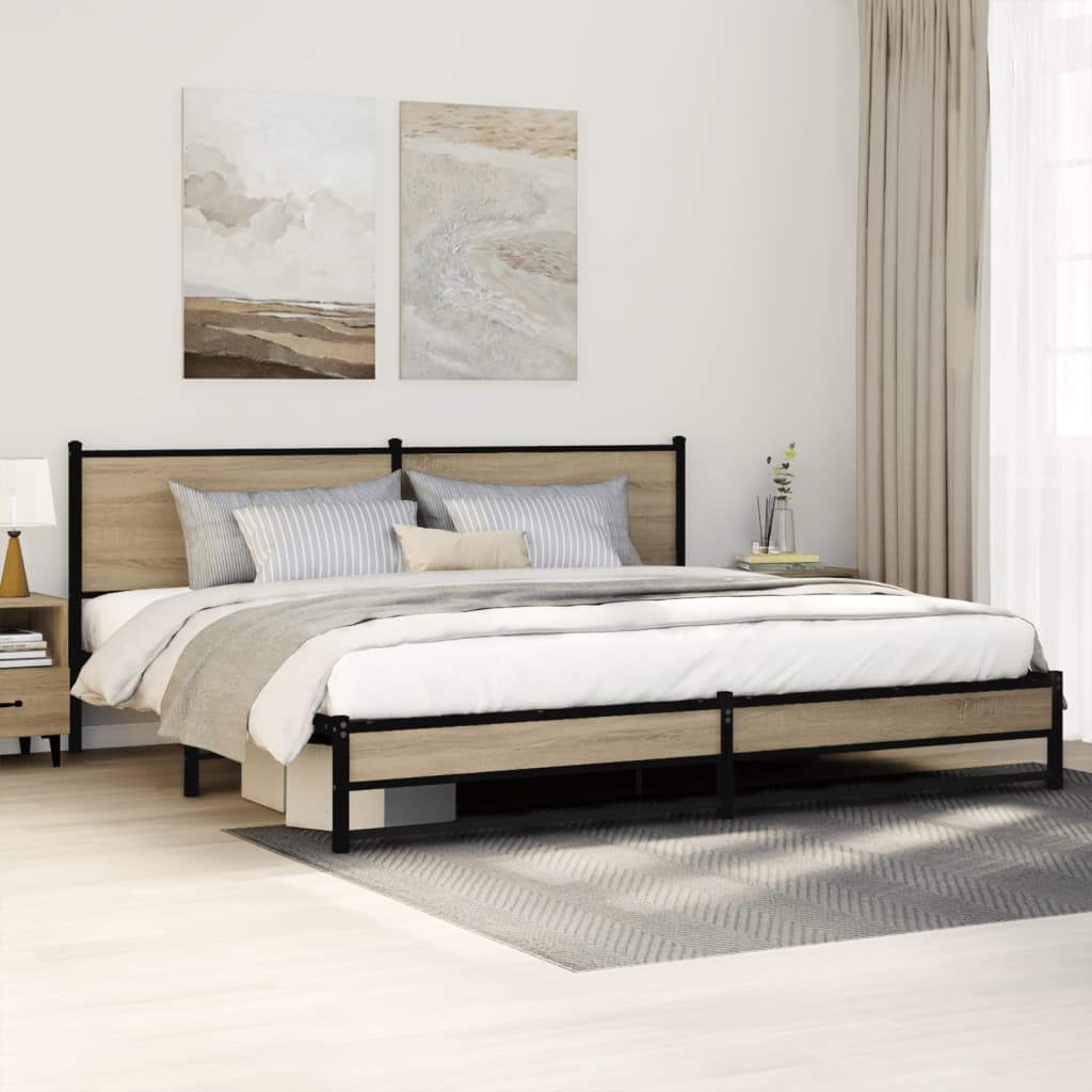 Cadre de lit en métal sans matelas chêne sonoma 193x203 cm